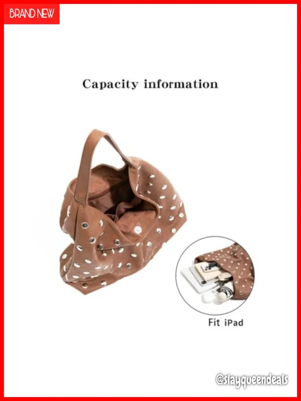 Studded Hobo Bag Women Soft Vegan Leather Slouchy Shoulder Handbag Tote Purse